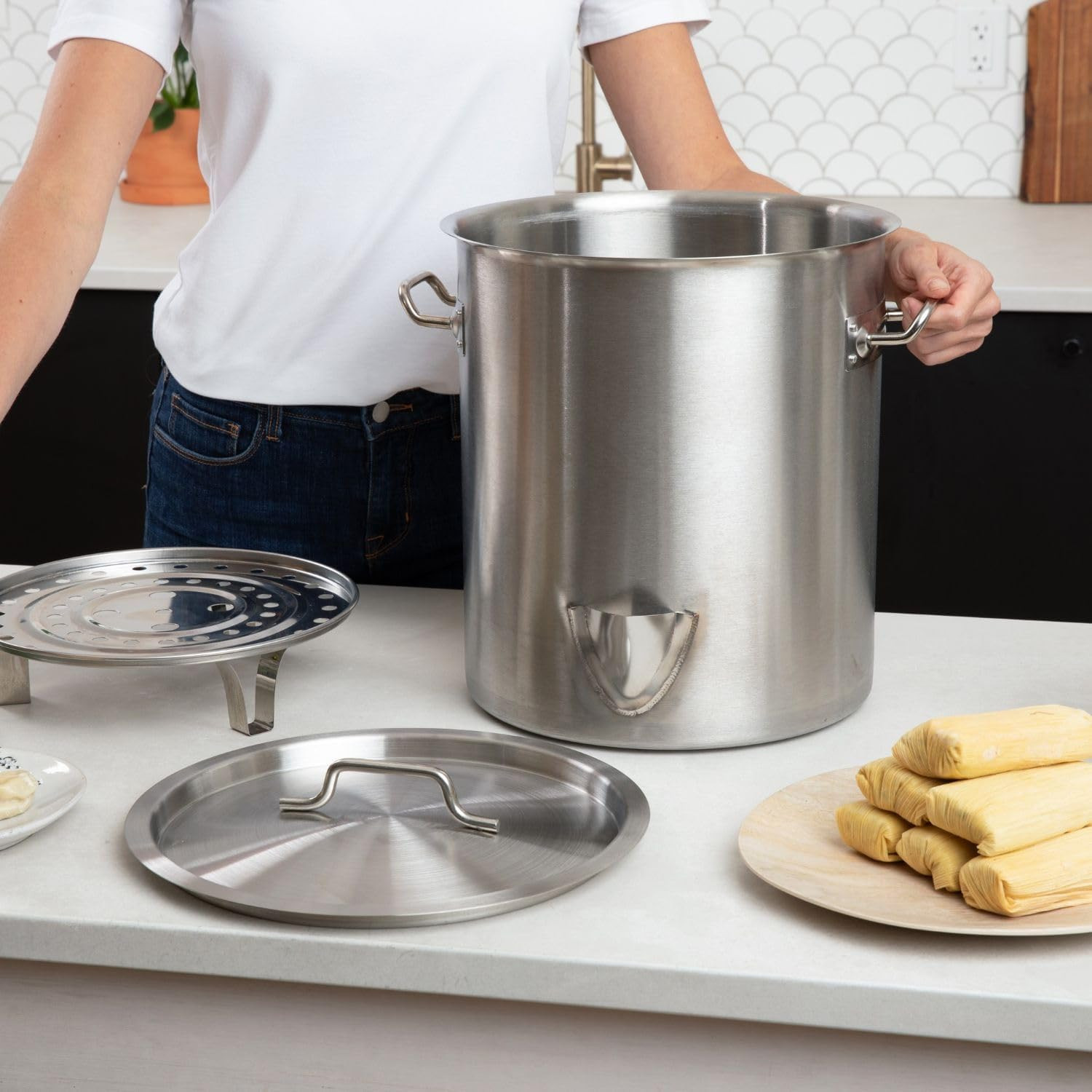 20Qt Stainless Steel Steamer Pot with Rack & Divider – Induction Ready