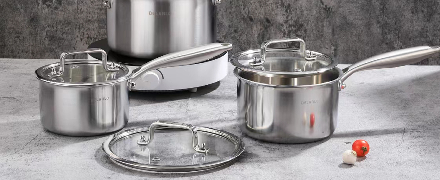 Kitchen Pot Set, Tri-Ply Stainless Steel Saucepan Set, 1.0QT 2QT 3.5QT, Cooking