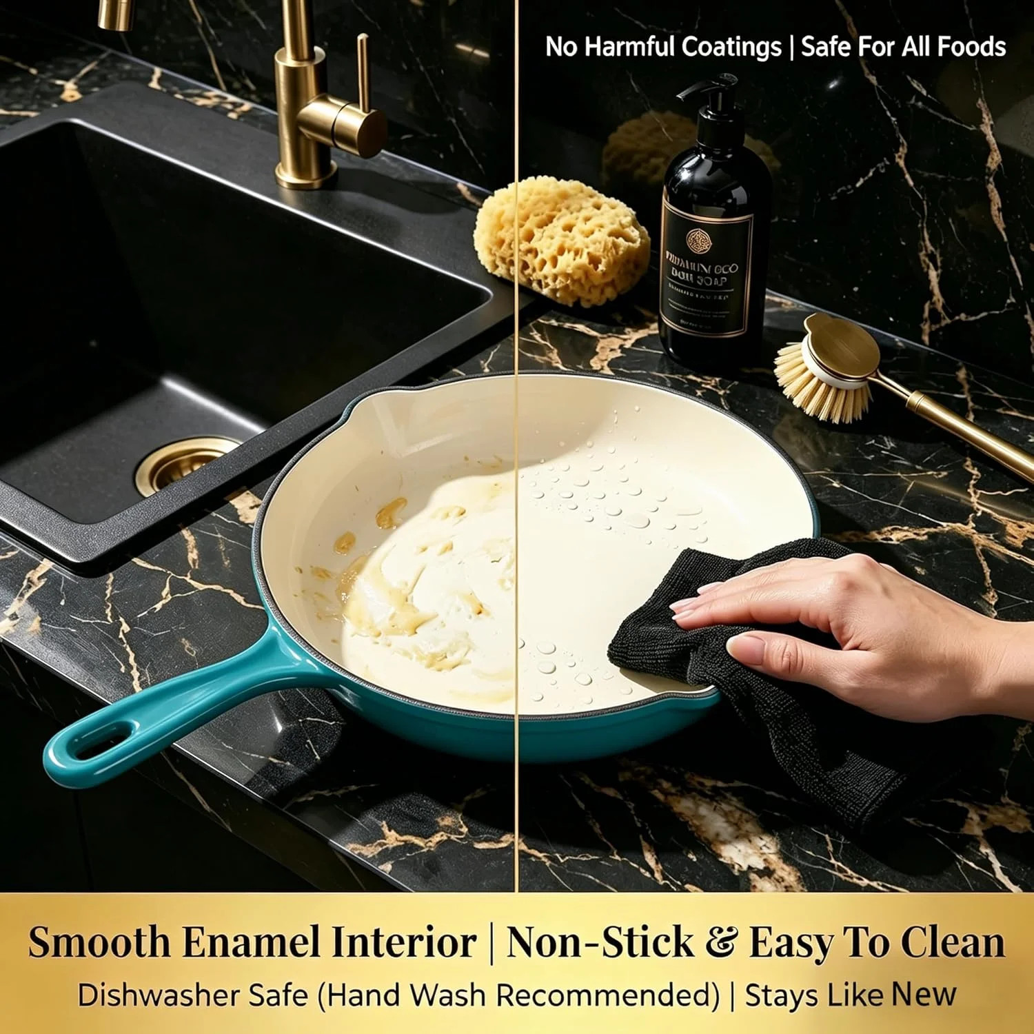 QuliMetal Enameled Cast Iron Cookware Set, 4-Piece Pots and Pans Set with Lids,