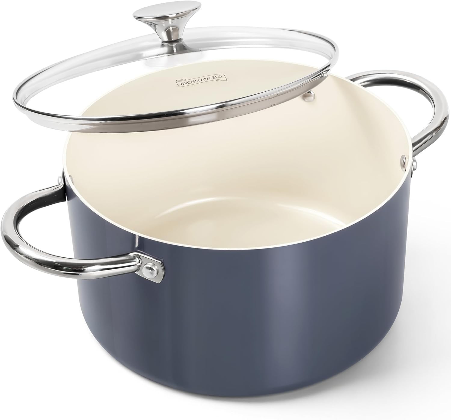 6 QT Ceramic Stock Pot with Lid, Nonstick Stockpot with Glass Lid, Induction