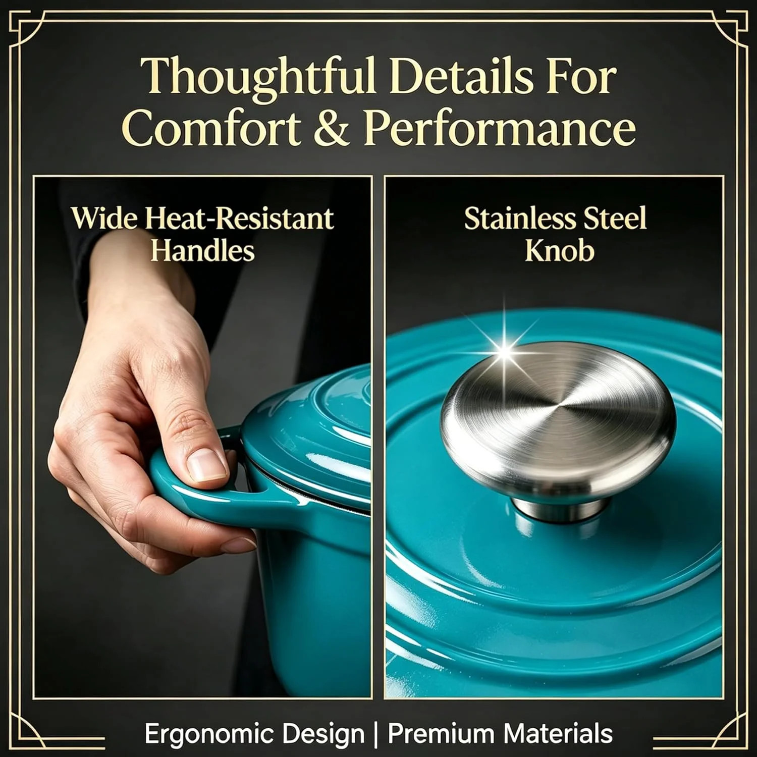 QuliMetal Enameled Cast Iron Cookware Set, 4-Piece Pots and Pans Set with Lids,