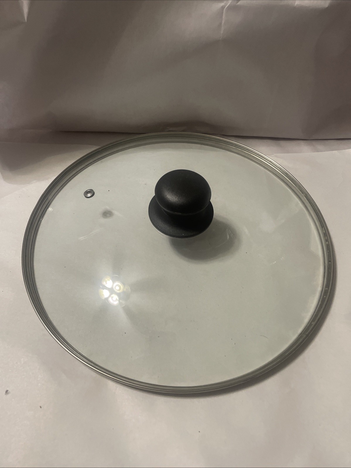 Large 11 inch Replacement Glass Lid W/ Stainless Steel Rim & Steam Hole Lid Only
