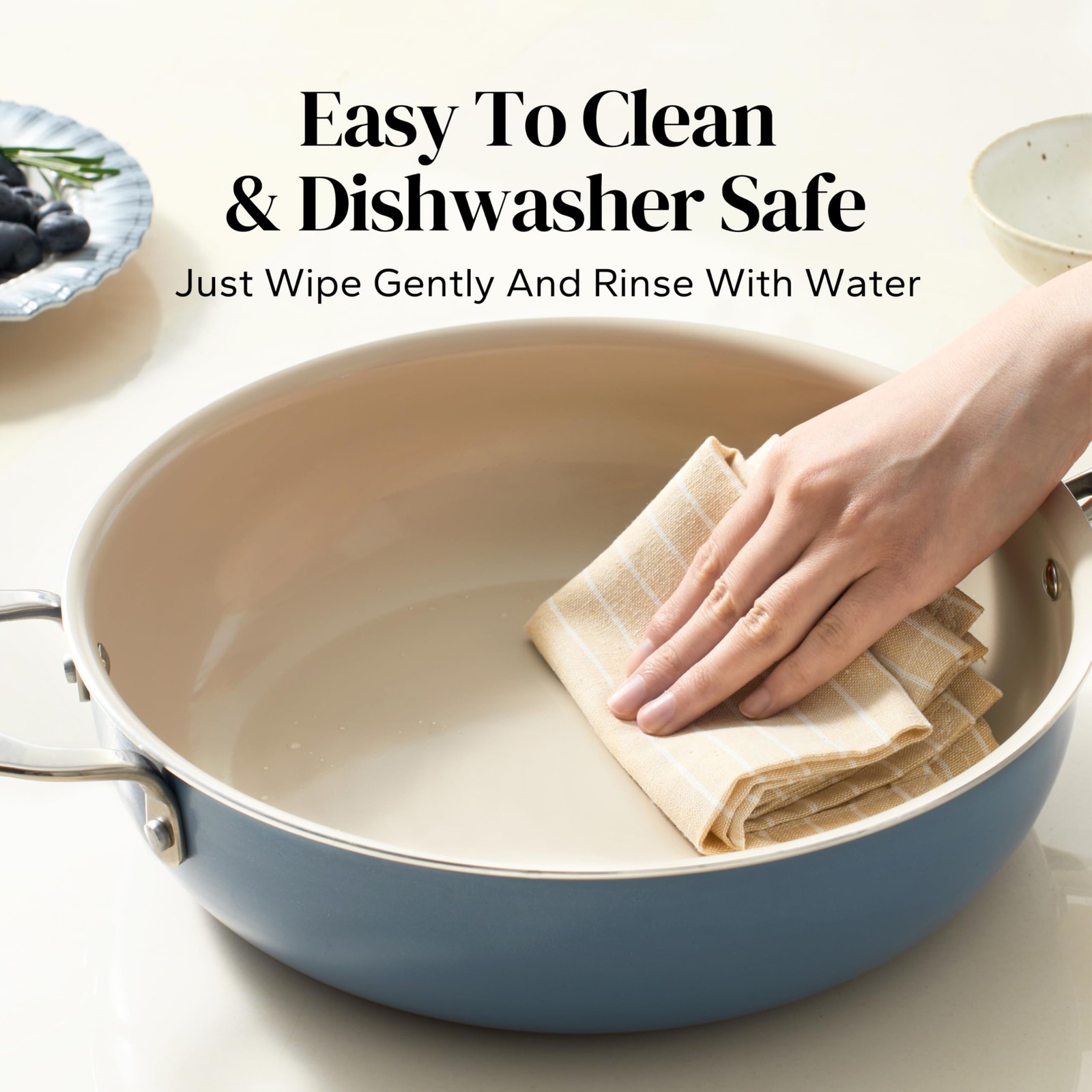Ceramic Saute Pan with Lid, Nonstick Deep Frying Pan, 5QT Jumbo Cooker with H…