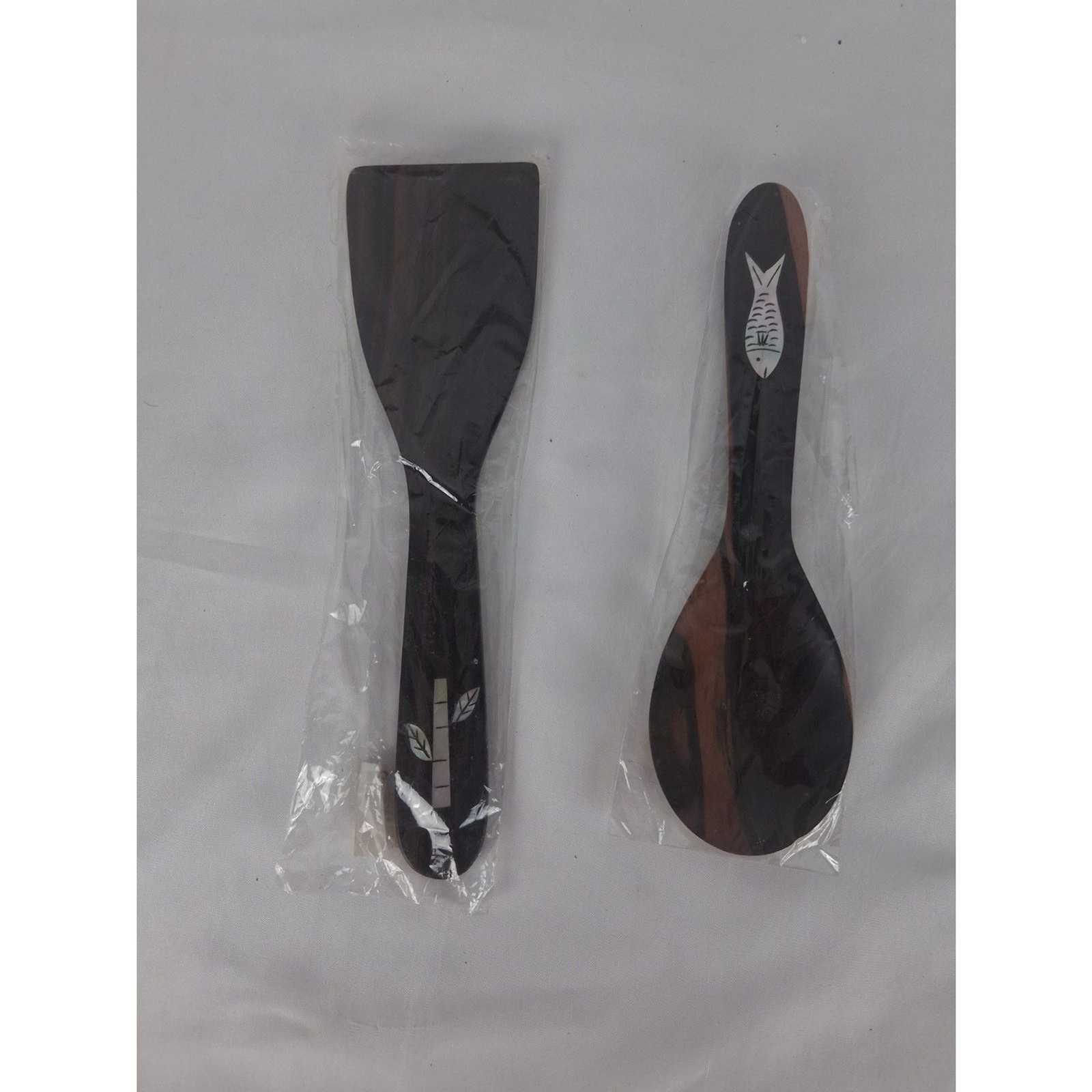 Wooden Kitchen Utensil Set 2-Piece Spatula & Rice Paddle Serving Spoon New
