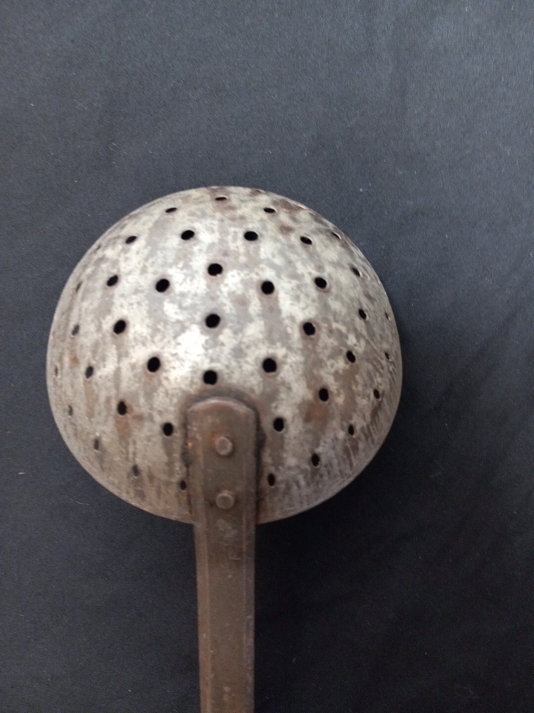 Vtg Gray Enamel GraniteWare Strainer Ladle Sieve See Pics /124j