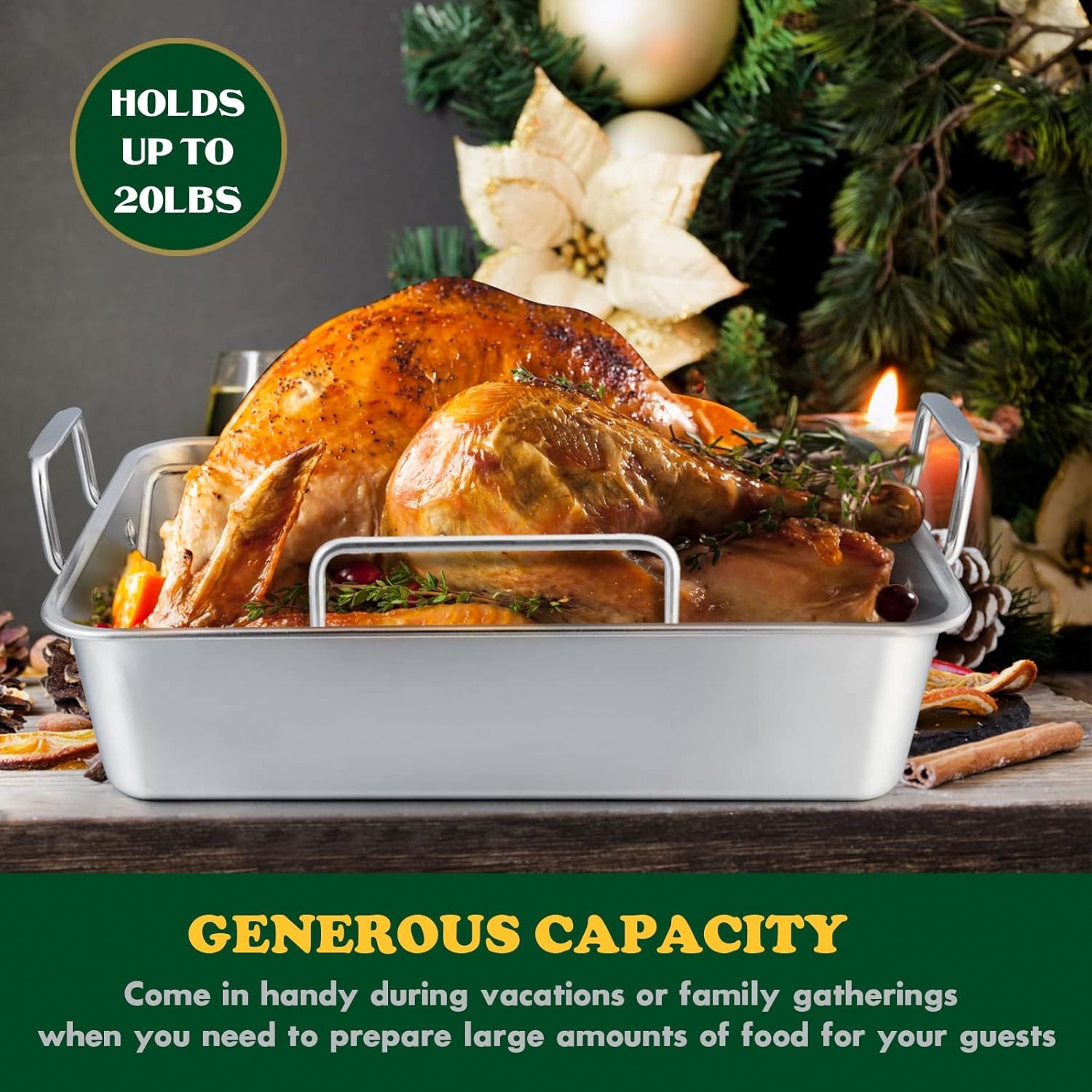 E-far Roasting Pan 16×11.5 Stainless Steel Turkey Roaster Rack