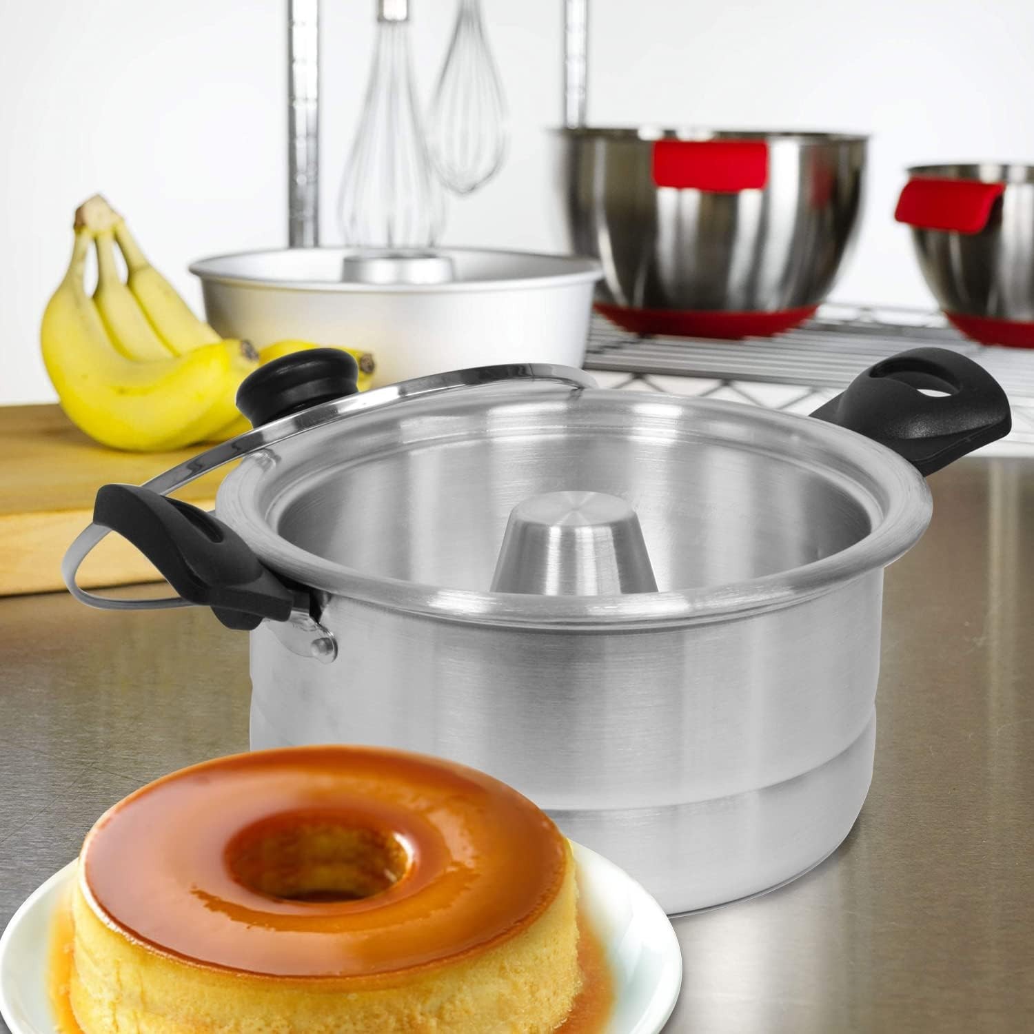 Aluminum Flan Mold Double Boiler with Glass Lid 1.6 Liter – Includes Aluminum…