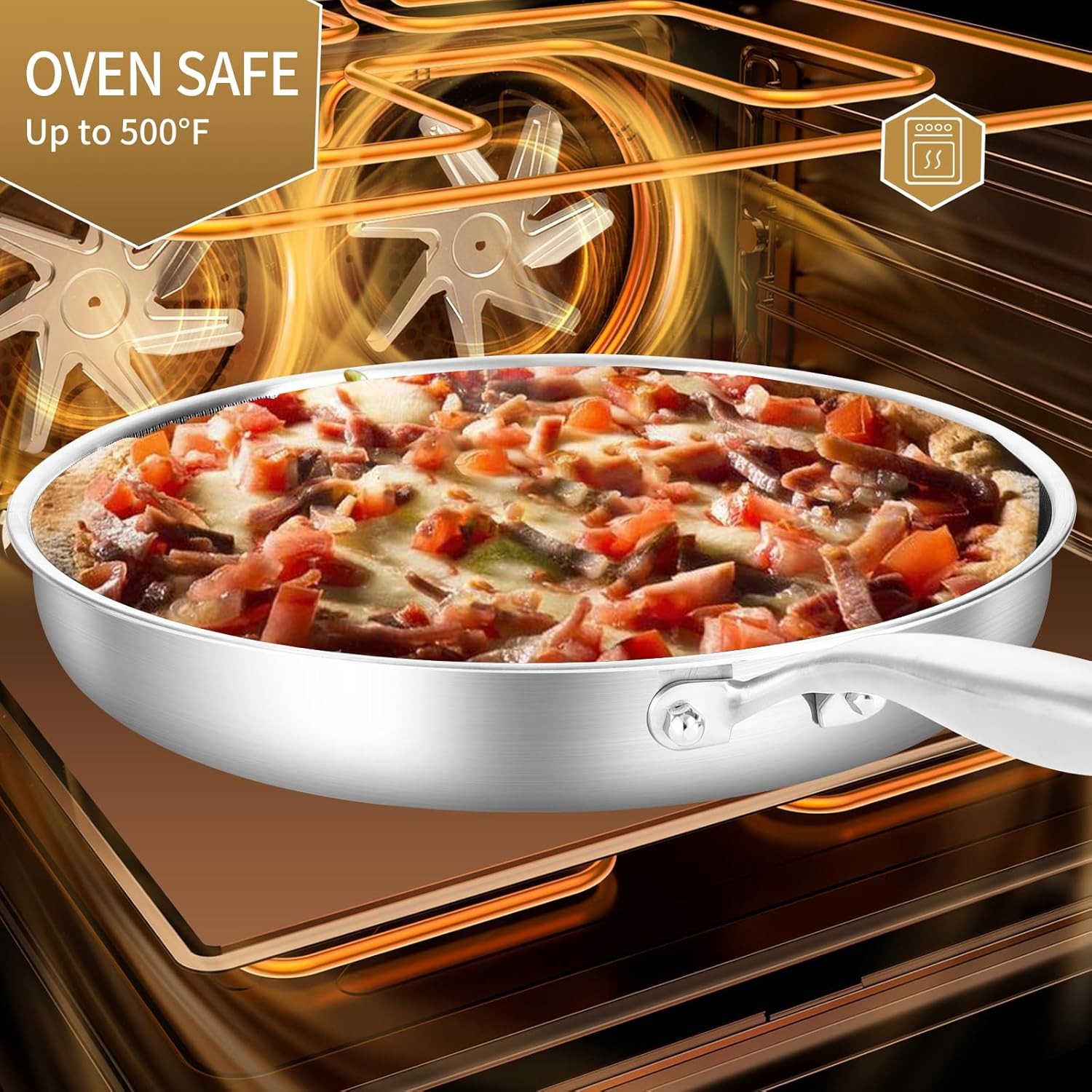 12-Inch Hybrid Stainless Steel Sauté Pan Skillet Non-stick Frying Pan with Lid