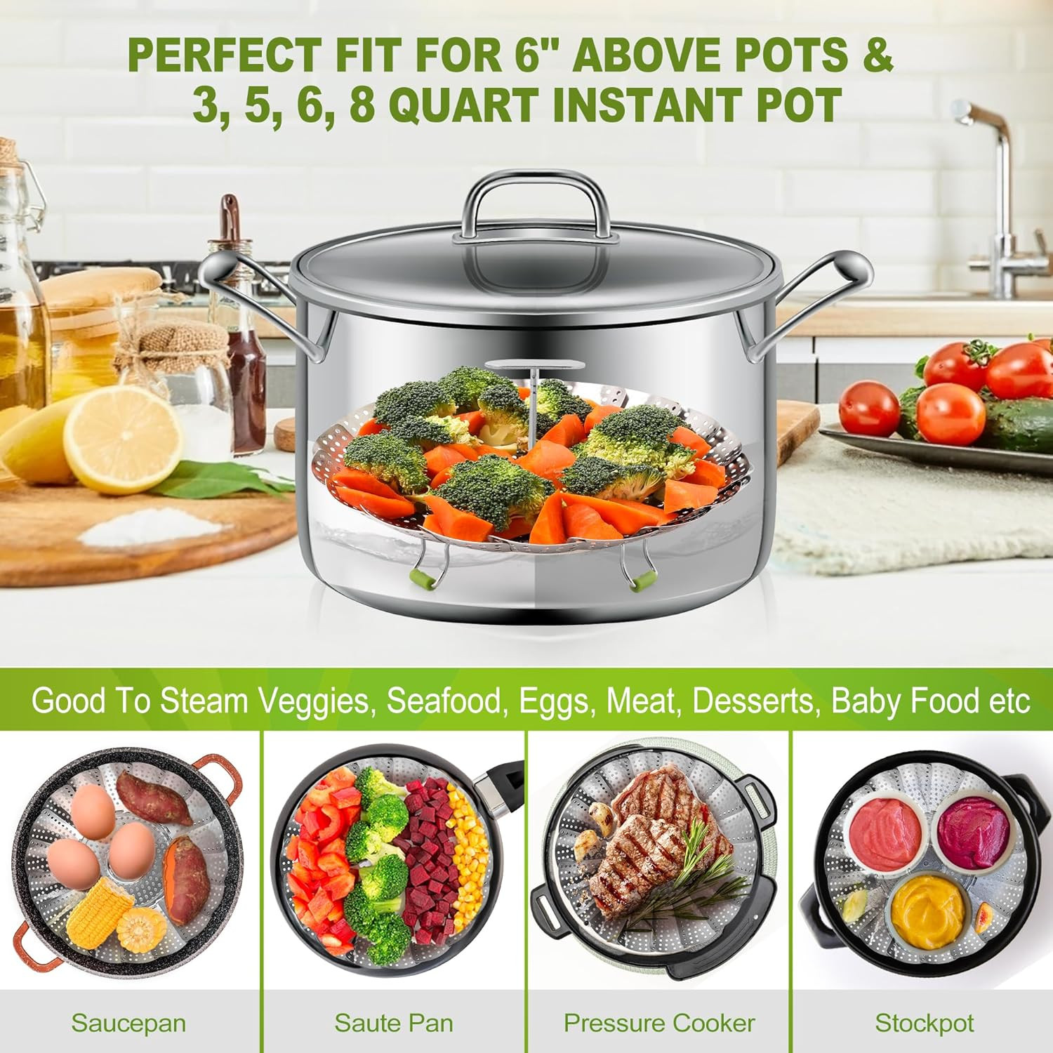 Pavsrmy Steamer Basket, 3Rd Generation Stainless Steel Vegetable Steamer with Ex