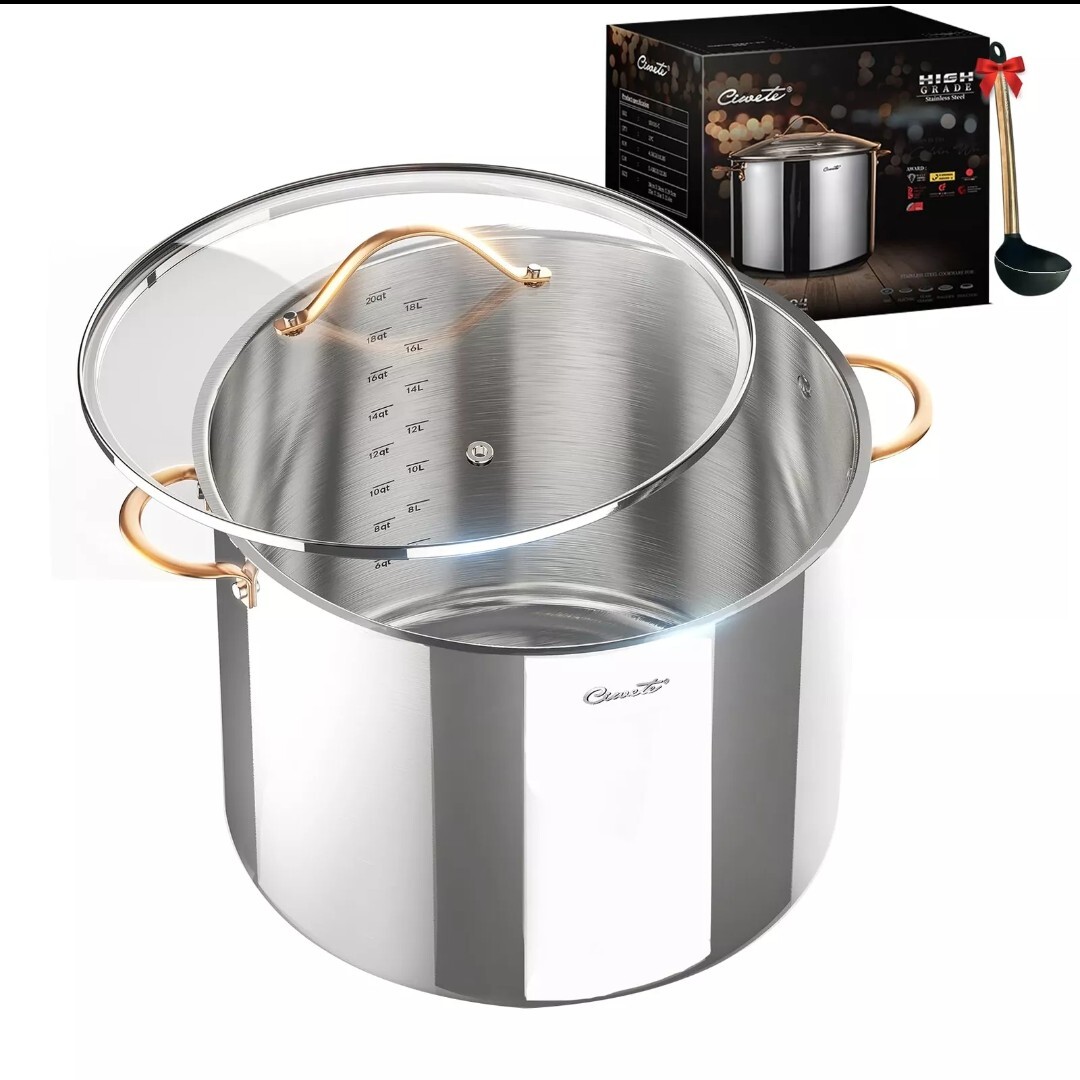 Ciwete High Grade 32cm/20 Quart 3 Ply Stainless Steel Stock Pot W/ Lid Cookware