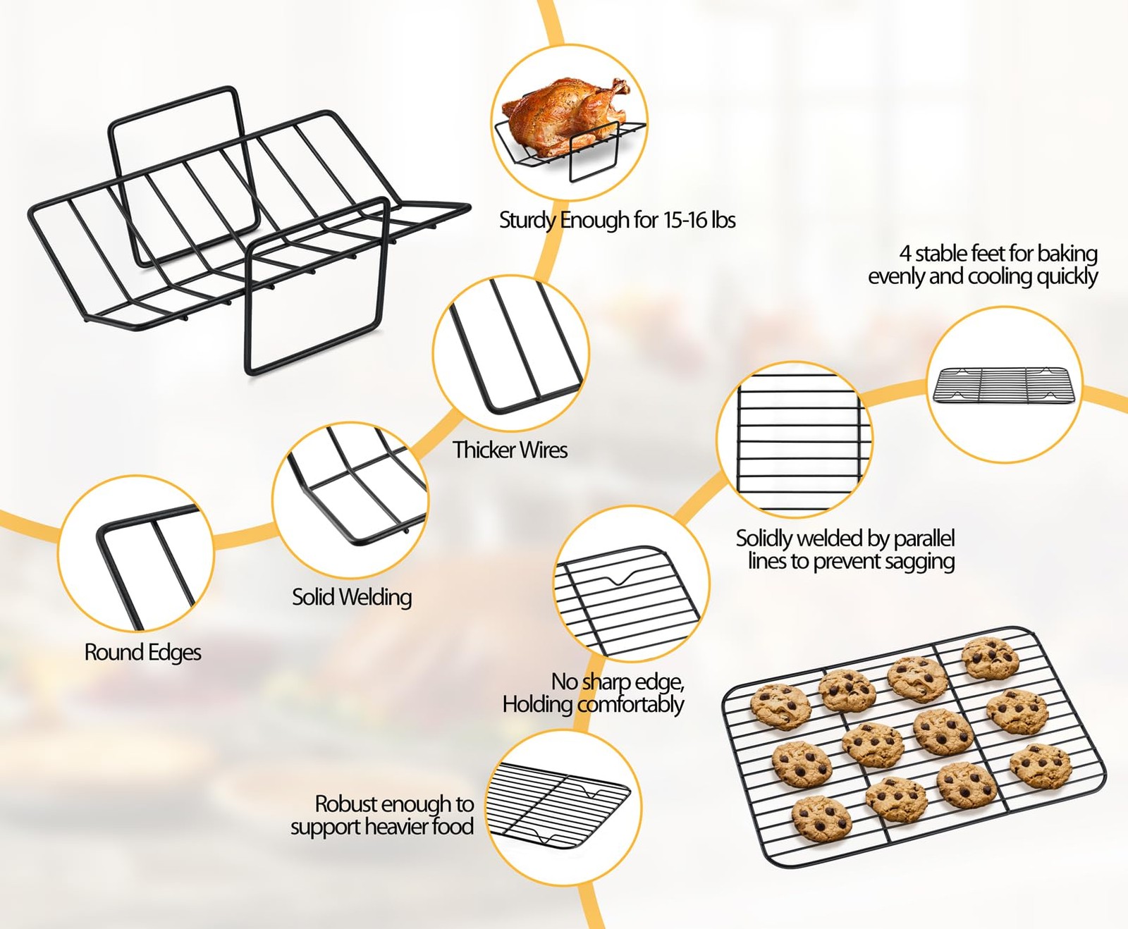TeamFar Roasting Pan, 14inch Coated Turkey Roaster Lasagna Pan with V-Shaped Rac