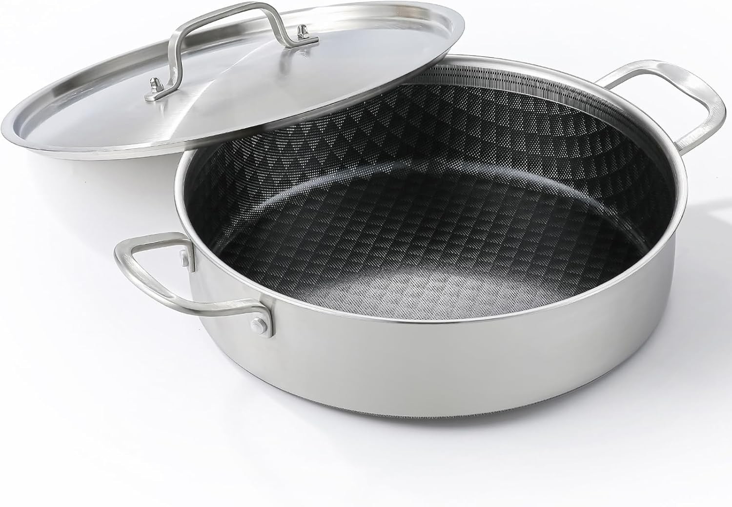 7Quart Tri-Ply Stainless Steel Non Stick Ceramic Braiser Pan with Lid, Deep F…