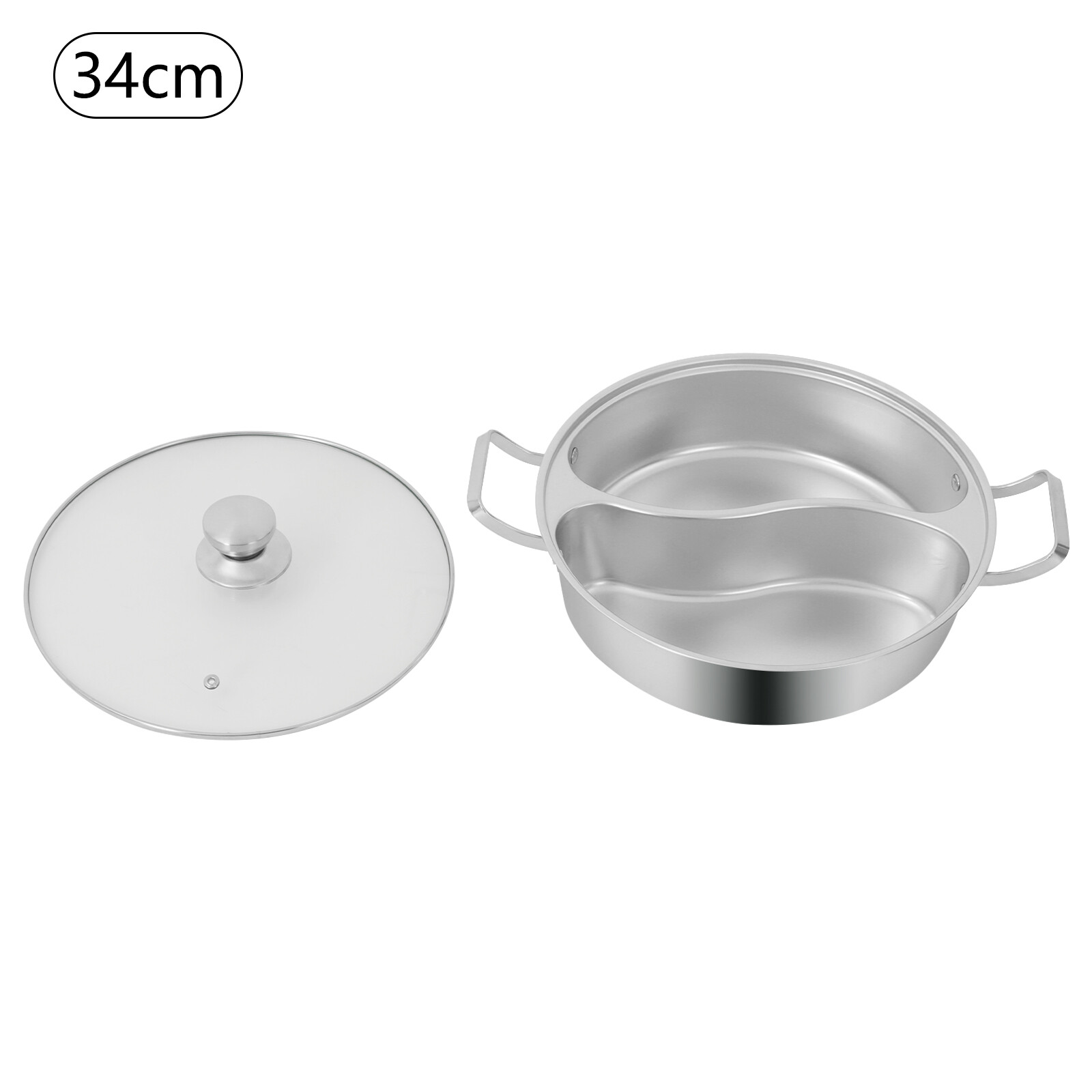 2-Compartment 7L (1.85 Gal) Stainless Steel Hot Pot with Divider & Glass Lid