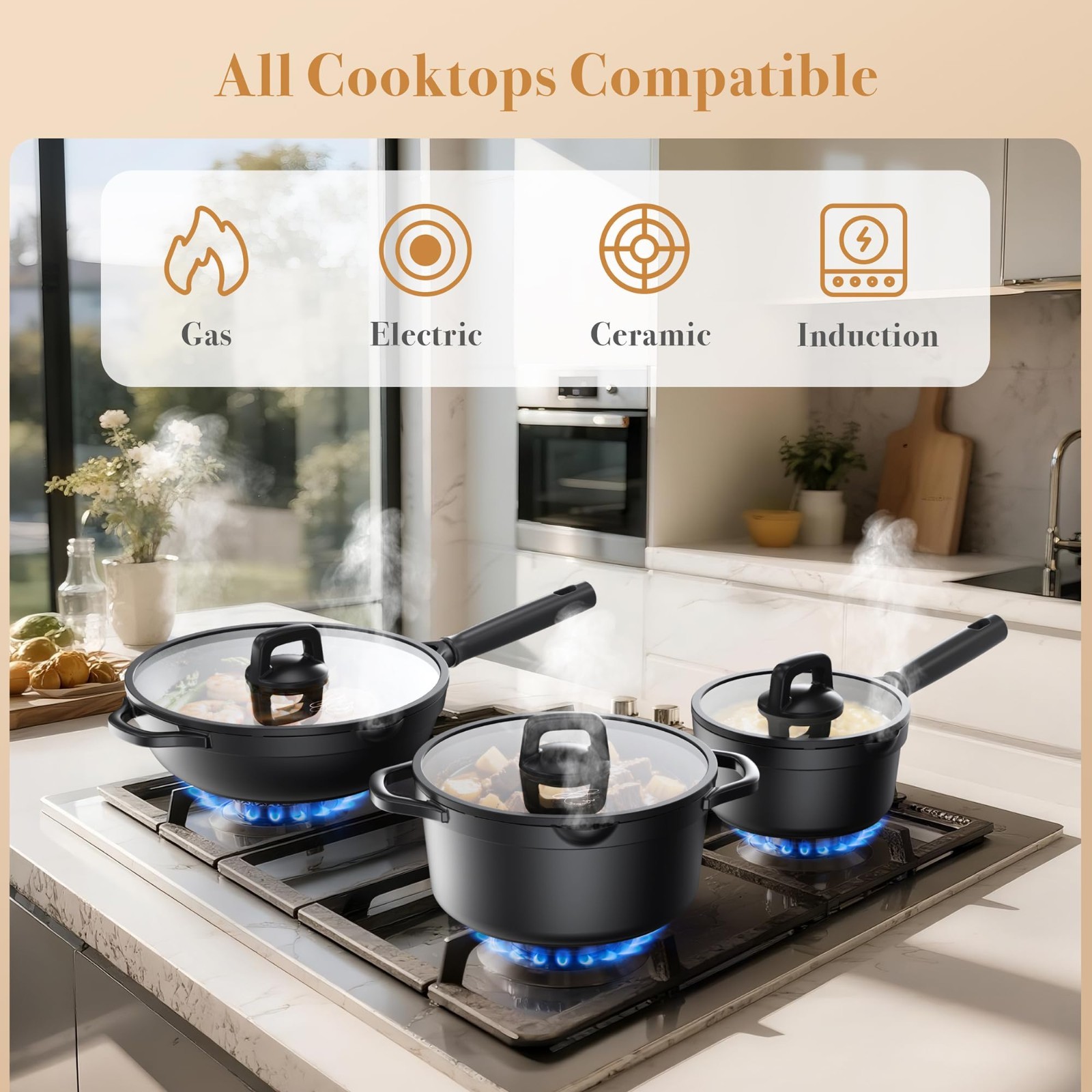 14-Piece Nonstick Cookware Set, Induction Compatible, Oven Safe, PFOA Free, Heat