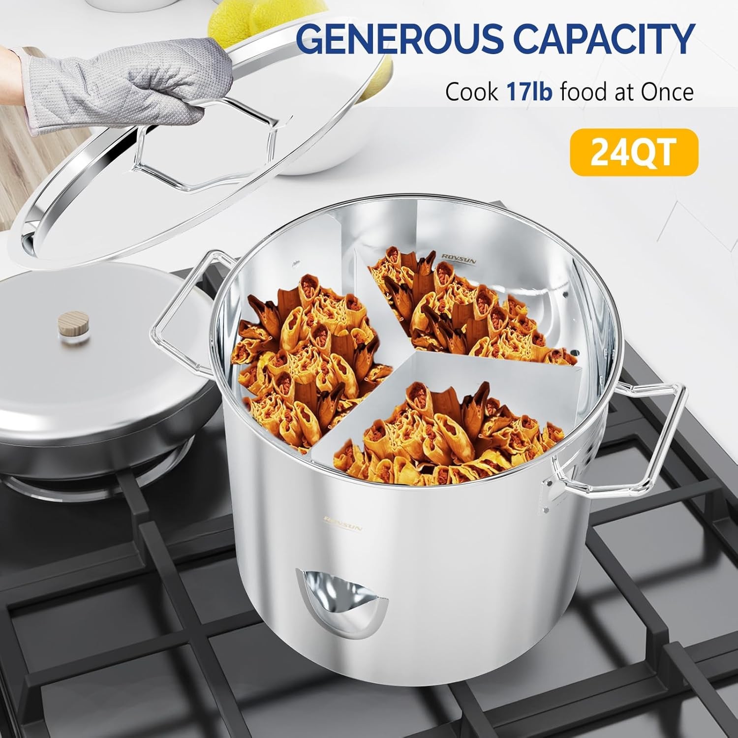 Multi-Use Stainless Steel Steamer – 24QT Large Capacity for Seafood, Tamales New
