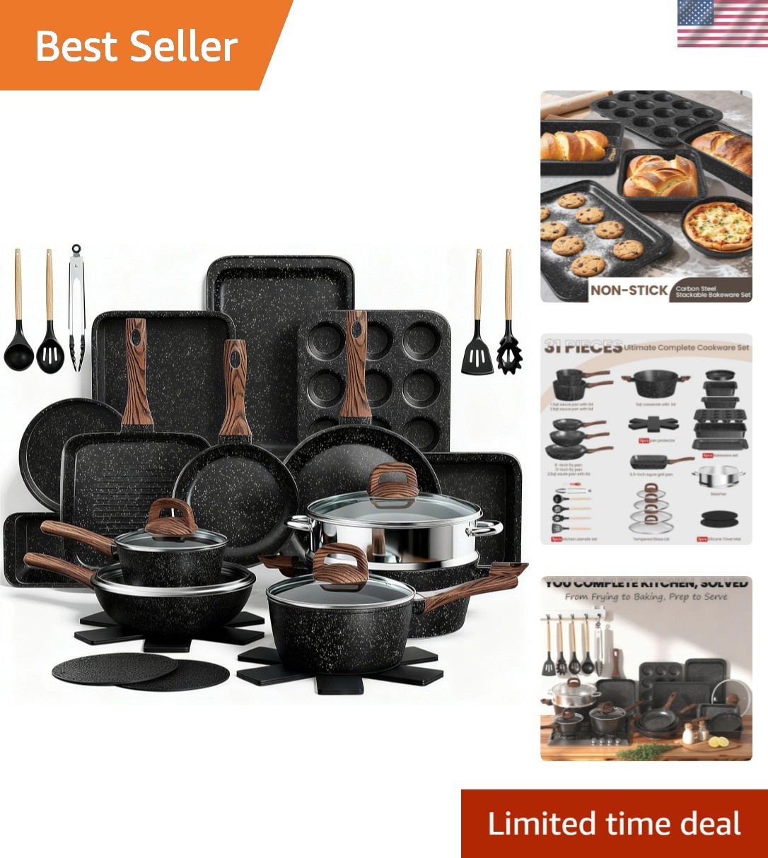Pots and Pans Set Non Stick, 31 Piece Kitchen Induction Cookware & Bakeware S…