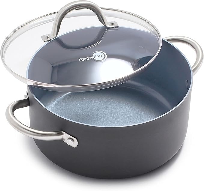 GreenPan Lima 5QT Nonstick Stock Pot with Glass Lid, Nontoxic PFAS-Free Cer…