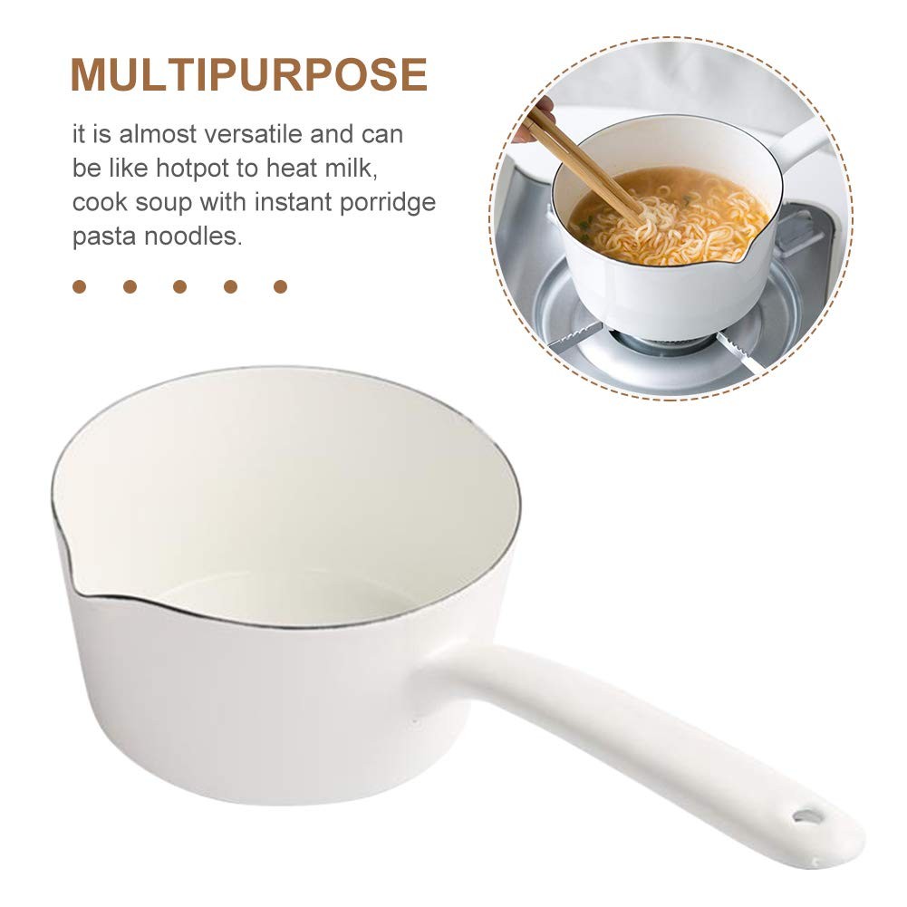 1.2L Saucepan Enamel Milk Pan Butter Warmer NonStick Boiling Pot White Tool
