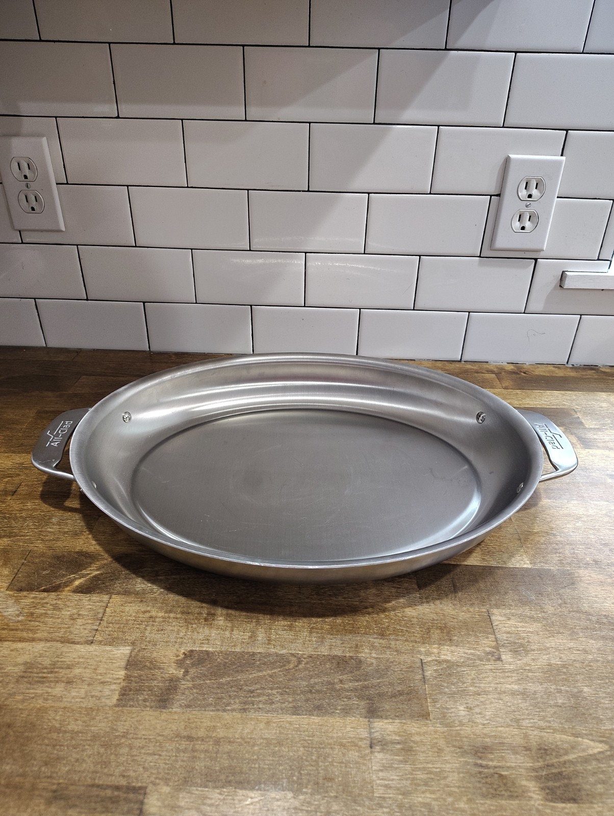 All Clad Metalcrafters Lg. Oval Roasting Pan 17.5×14 Vintage Raised Handles