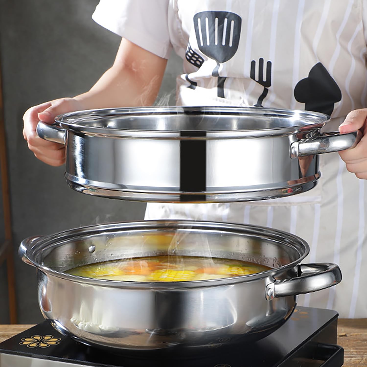 Steamer Pot for Cooking,Stainless Steel Steamer Pot,11 inch Steam Pots with L…