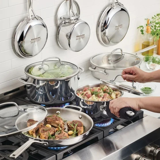 KitchenAid Tri-Ply Clad Stainless Steel 12-piece Cookware Set, New In Box NIB
