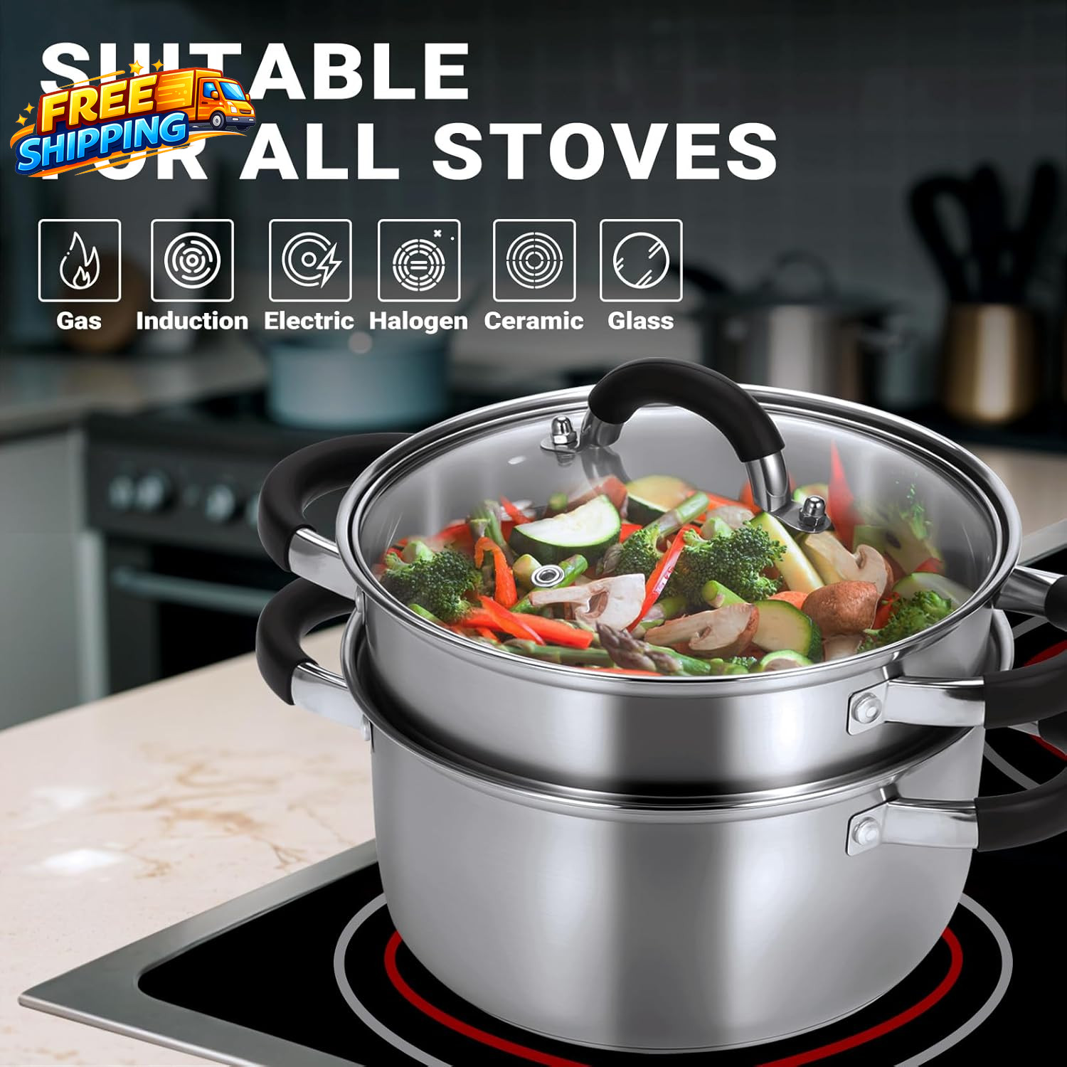 3.2QT Steamer for Cooking Stainless Steel Steam Pot with Steamer Basket Cooking