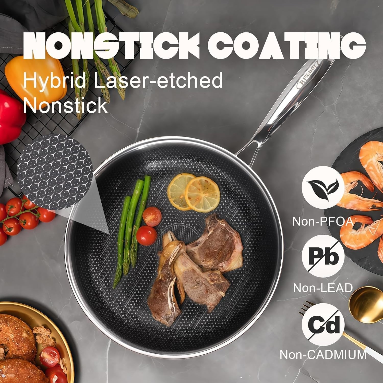 Hybrid 12 inch Stainless Steel Non Stick Skillet,Frying Pans Nonstick, PFOA F…