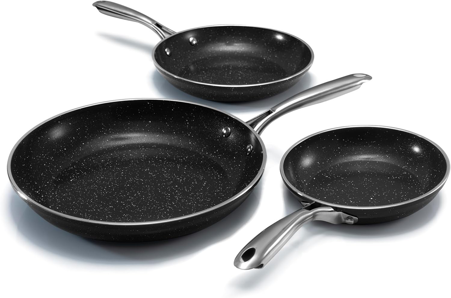 Granitestone Ceramic Nonstick Frying Pan Set 3pc 8/10/12 inch, Non Toxic Skillet