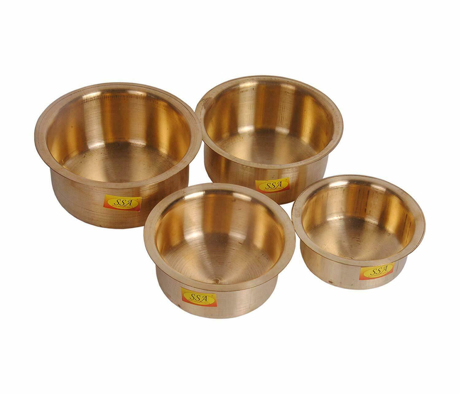 Pure Brass Cooking & Serving Tope Indian Bhagona With Steel Lid Set of 4 Pots
