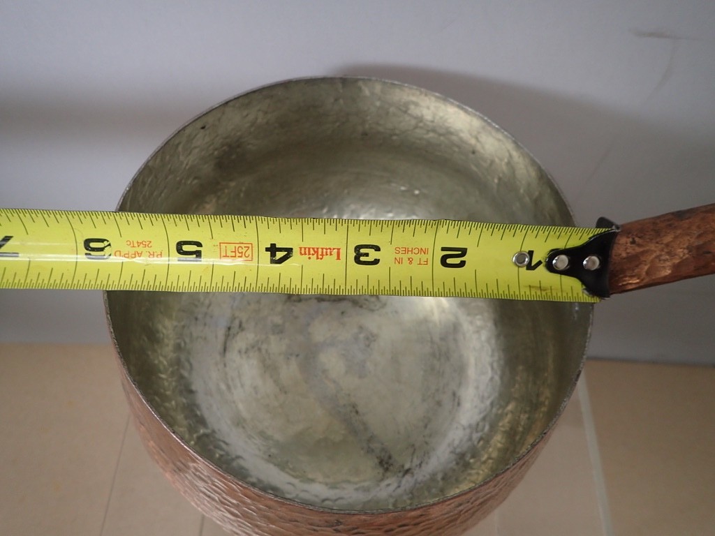Vintage Hand Hammered Copper Tin Lined Saucepan w/ Wood Handle 6″ x 2.75″