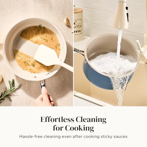 Saucepan & Frying Pan Set, 8″ Ceramic Frying pan & 2.5Qt Saucepan 3pc Set Blue