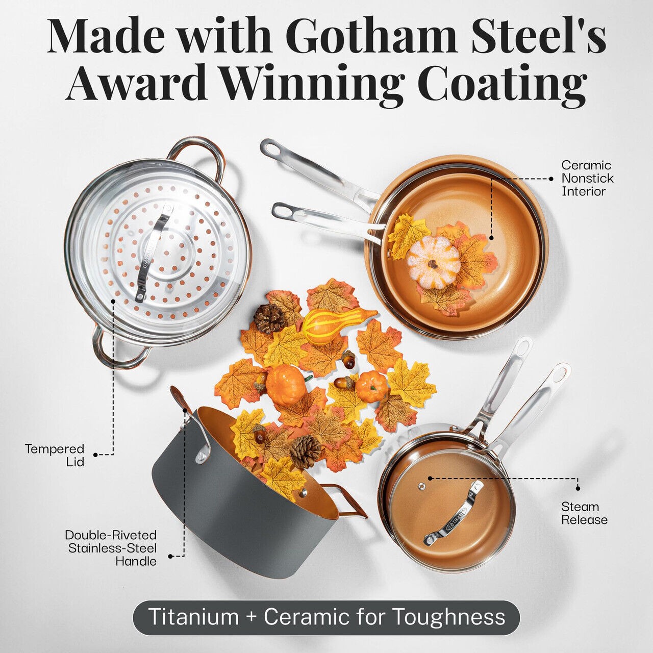 Gotham Steel 12 Pc Ceramic Cookware Set Nonstick, Ceramic Pots and Pans Set Non