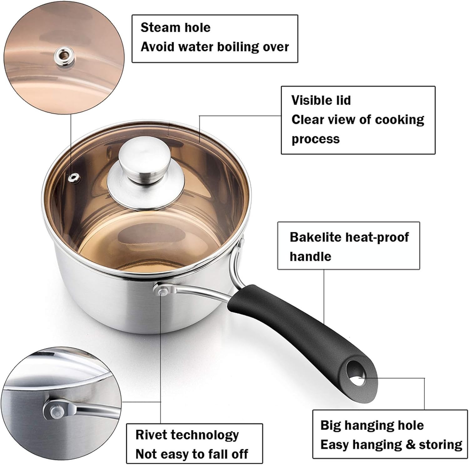 Healthy Cooking 1 Quart Stainless Steel Saucepan, Dishwasher Safe & Durable