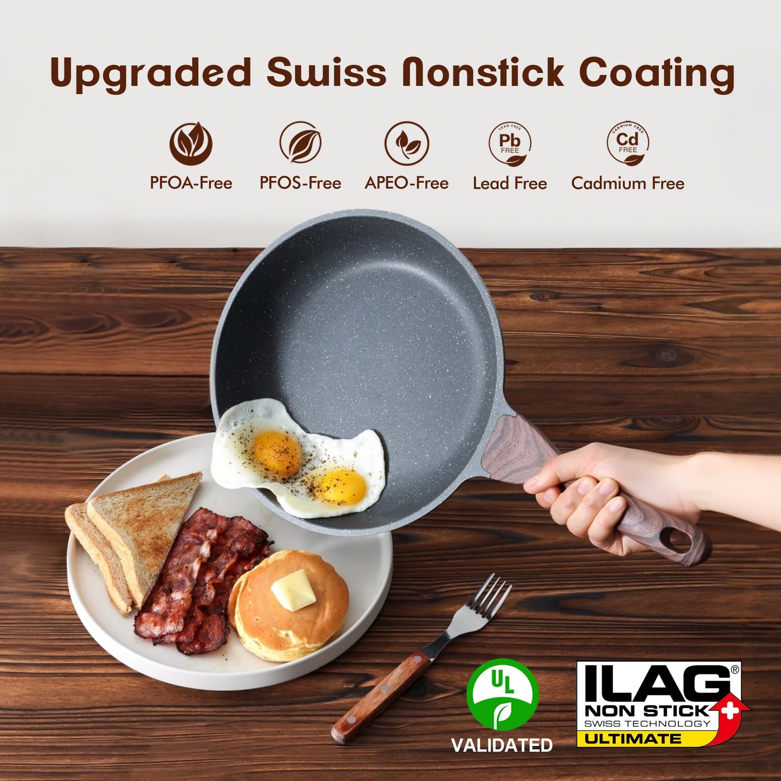 Frying Pan Nonstick Swiss Granite Coating PFOA Free 8 Inch 8/9.5/10/11/12.5 Inch