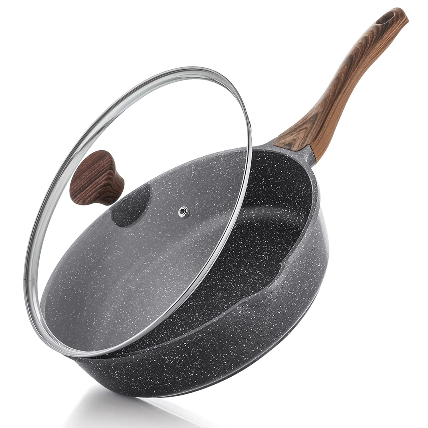 Nonstick Skillet, Deep Frying Pan 10/11/12-inch, Saute Pan with Lid, Stay-coo…