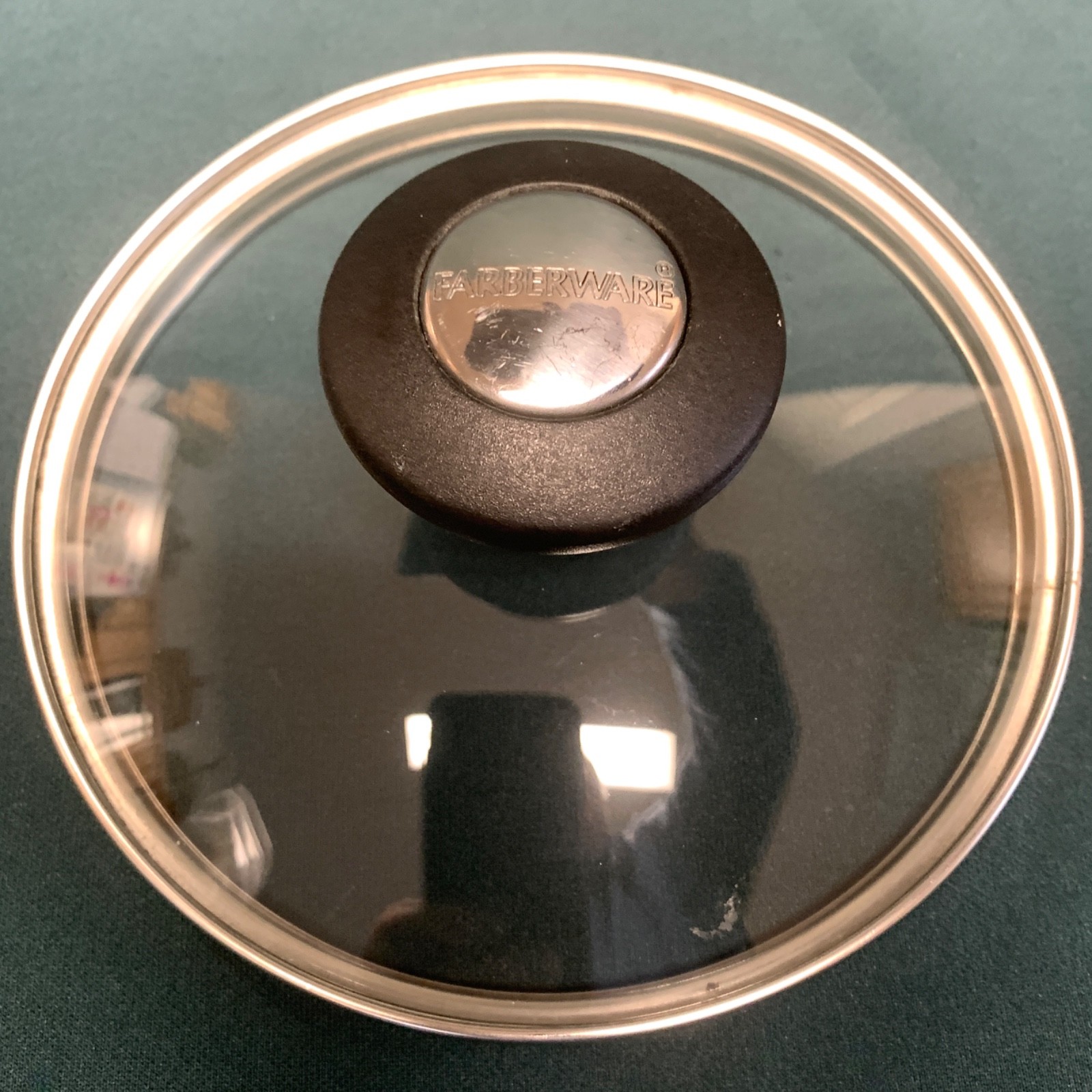 FARBERWARE GLASS LID 5-1/2 INCH STAINLESS STEEL RIM COOL TOUCH KNOB WITH SILVER