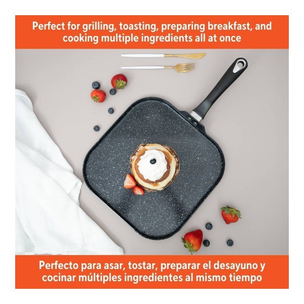 11" Ceramic Bistro Square Griddle Black: Pancake &