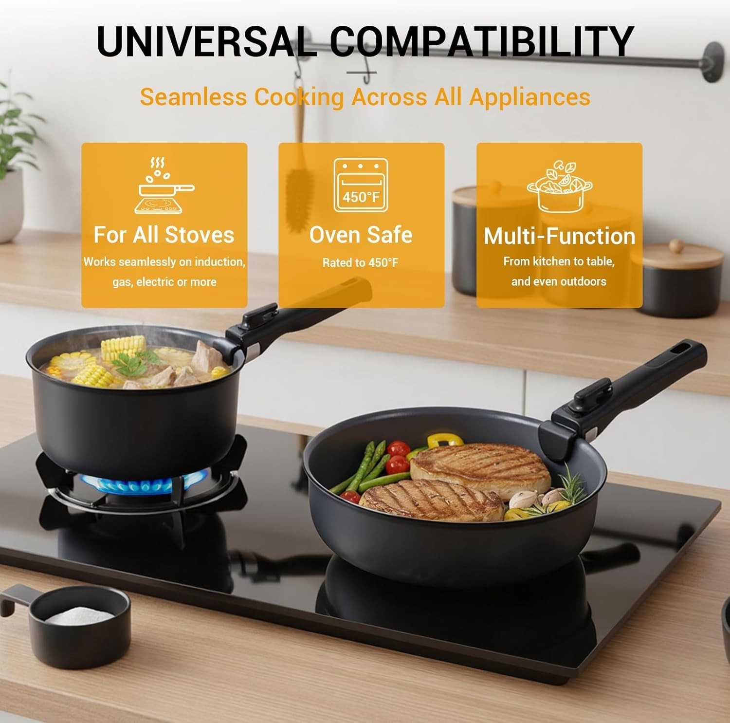 18-Piece Ceramic Pots and Pans Set Non Stick, Non Toxic Cookware Set with Rem…