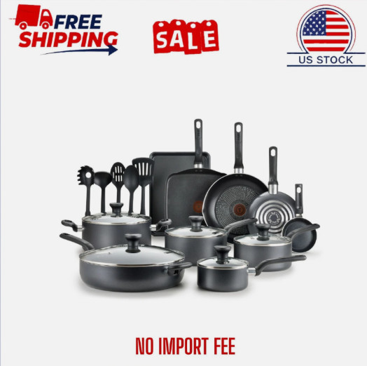 T-fal Easy Care, 20 Piece Non-Stick Pots and Pans Cookware Set, Grey