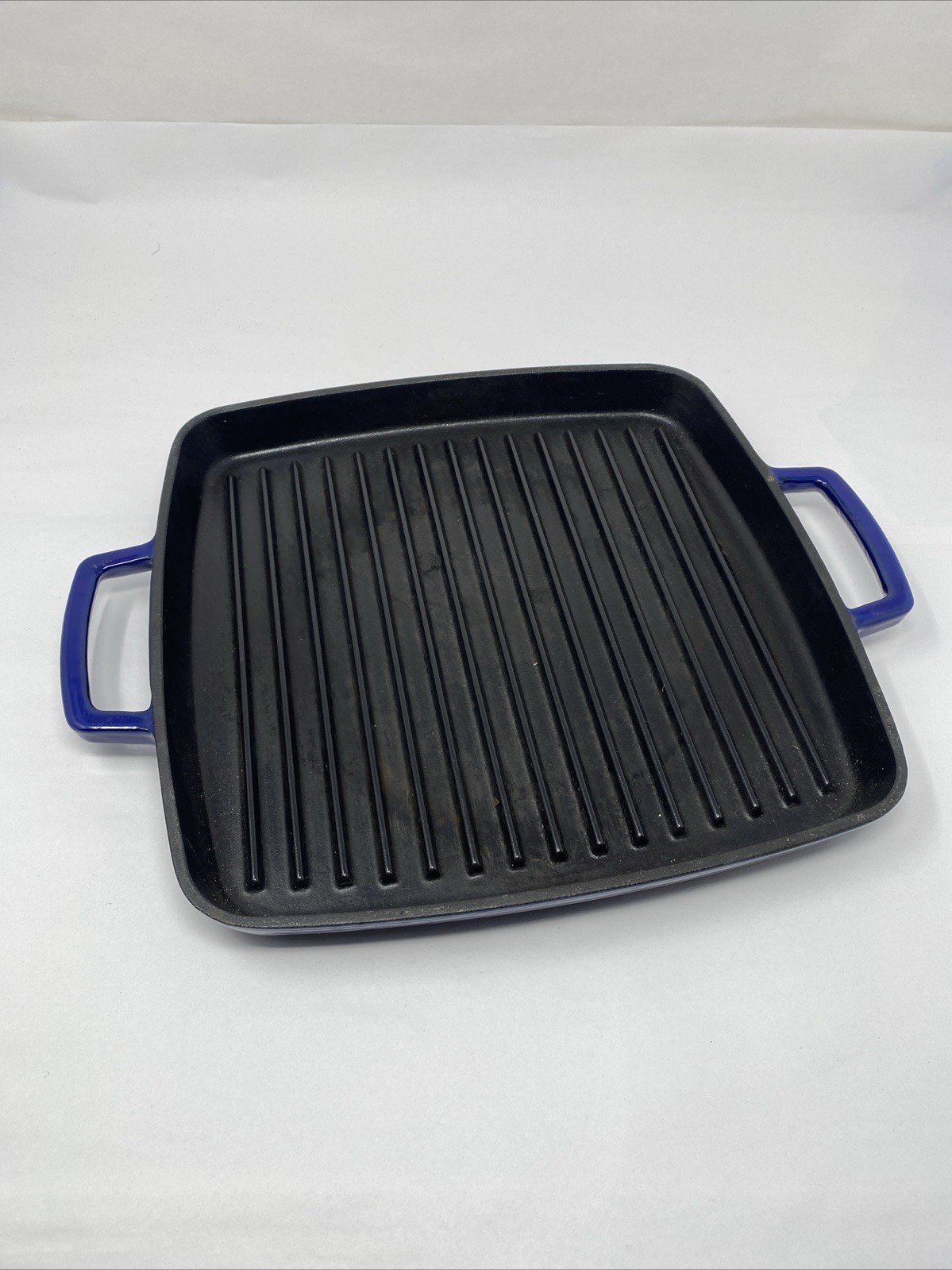 Martha Stewart Cast Iron Square Grill Pan Blue Enamel Double Handles