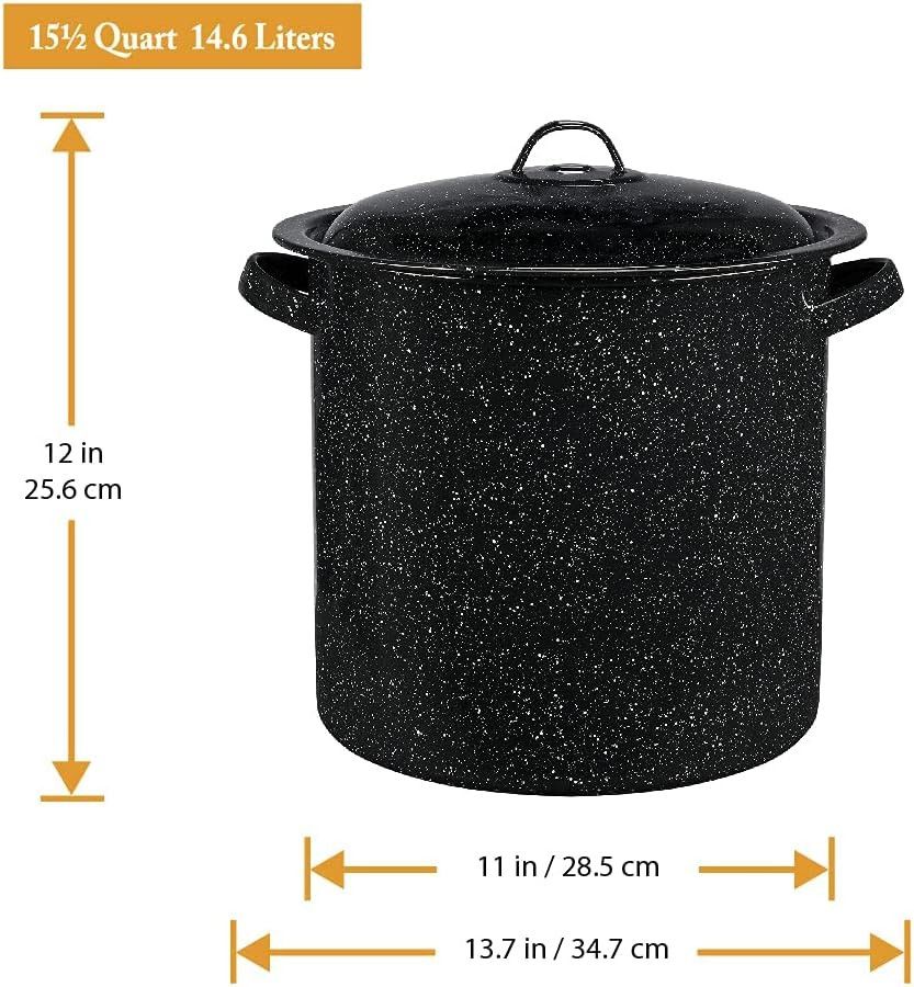 15.5 Qt Steamer Pot with Rack, Black – Multi-Tier Steam Pot for Cooking Tamales,