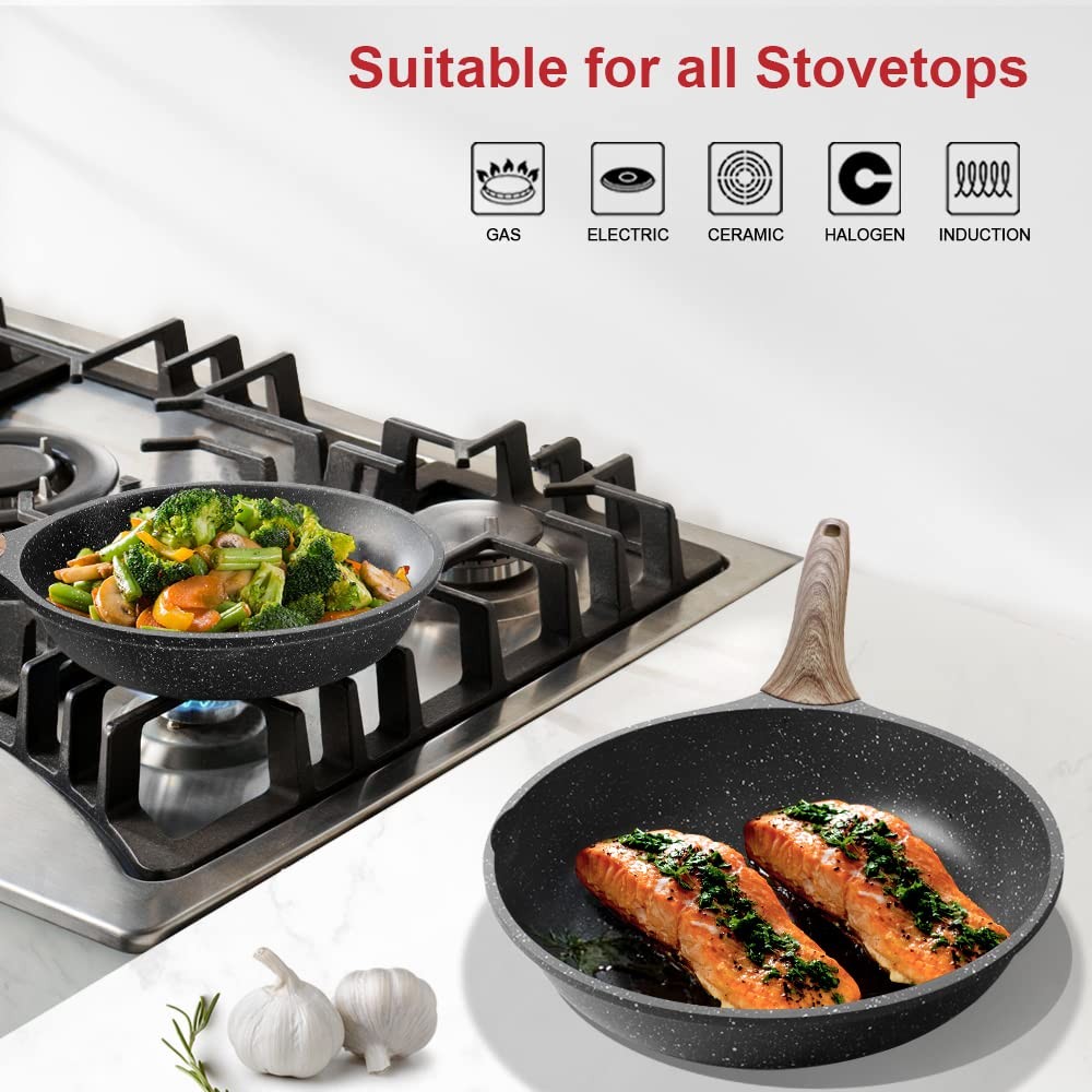 Caannasweis 12 Inch Nonstick Granite Frying Pan Skillet, Omelet Egg Pan