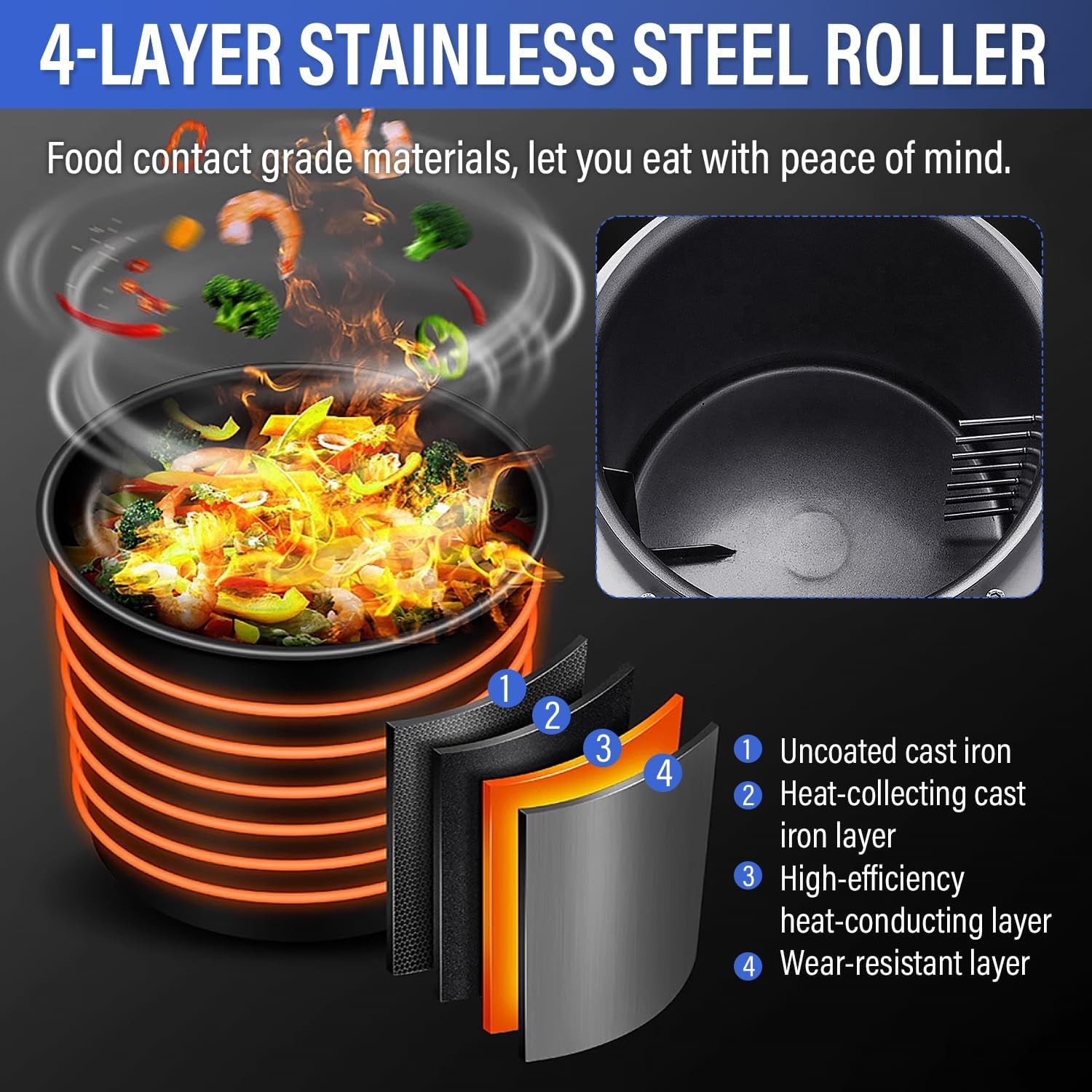 Automatic Commercialdrum Stir Fry Machine Countertop Cooker 110V & Water Spray