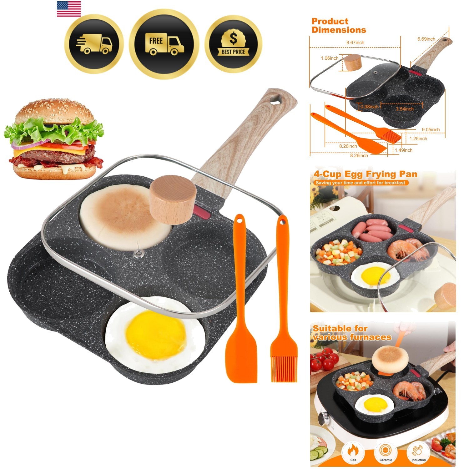 AHFLRTO 4 Cup Egg Pans Nonstick, Aluminum Omelette Pan with Lid, Healthy Egg …