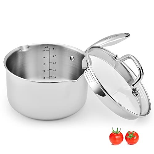 3.5 Quart Stainless Steel Pot Saucepan with Glass Strainer Lid, 3.5 QT saucepan