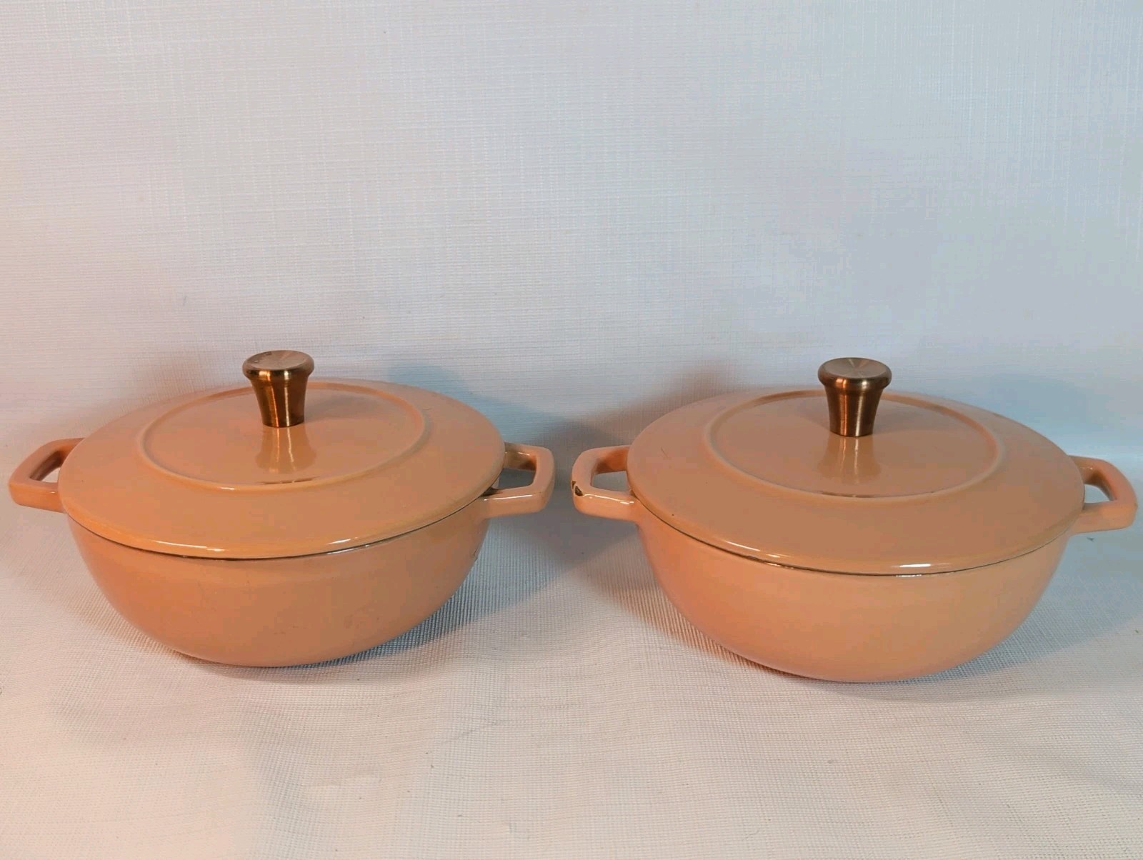 Pair Cast Iron Mini Cocotte & Lid Round Mini Dutch Oven Ramekin Threshold Enamel