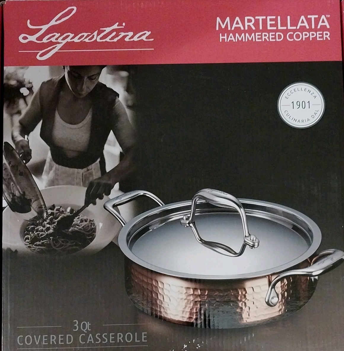 Lagostina MARTELLATA HAMMERED COPPER 3Qt Covered Casserole New Open Box 📦