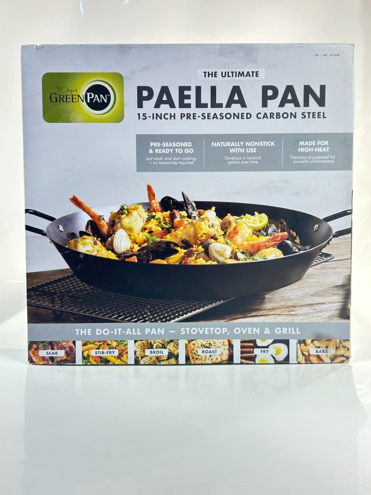 GreenPan 15″ Carbon Steel Paella Pan Pre-Seasoned Stovetop Oven Grill