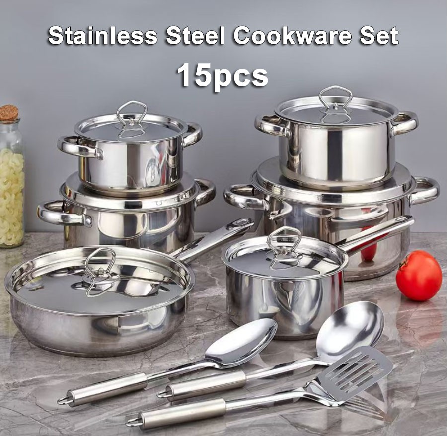 NEW Thickened Stainless Steel 15-Piece Cookware Set with Lids,Pots and Pans Kits