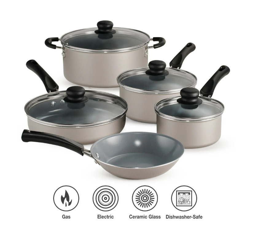 Champagne Ceramic Cookware Set 9 Piece Nonstick Pots and Pans Set Durable